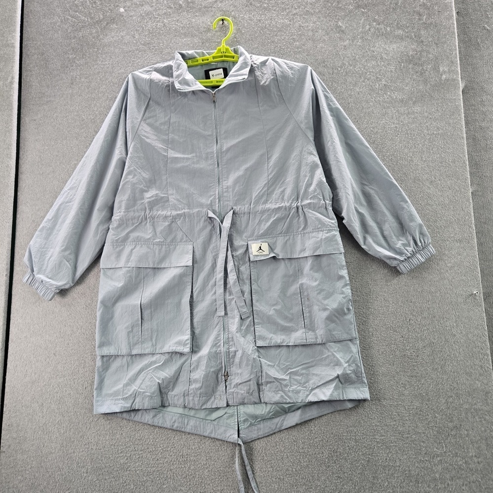 Jordan Women Jacket‎ L Blue Nylon Oversized Rain Trench Coat